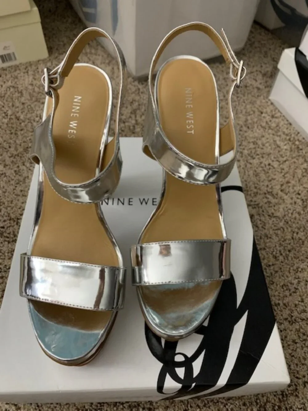 NWT Nine West Silver platform heels